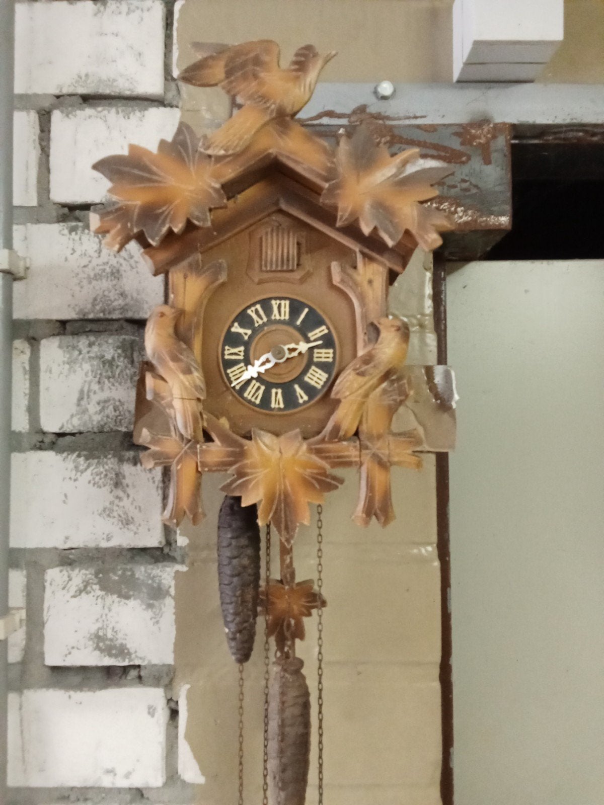 Antieke Koekoeksklok met Handgesneden Vogels en Bladeren, Antiek en Kunst, Antiek | Klokken, Ophalen of Verzenden