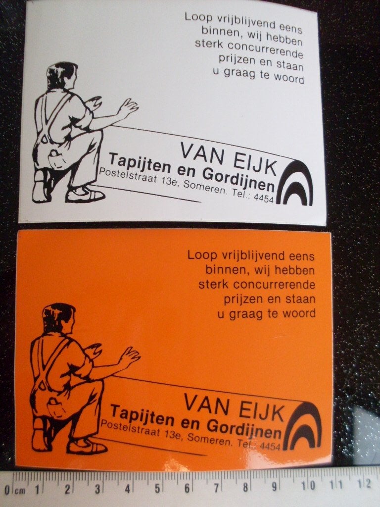 2x sticker van Eijk tapijten en gordijnen someren logo, Verzamelen, Verzenden, Zo goed als nieuw, Bedrijf of Vereniging