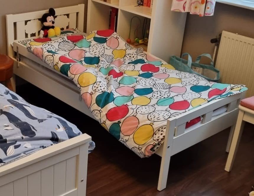 IKEA Kritter kinderbed met lattenbodem en matras, Ophalen, Gebruikt, Wit, 190 cm of minder