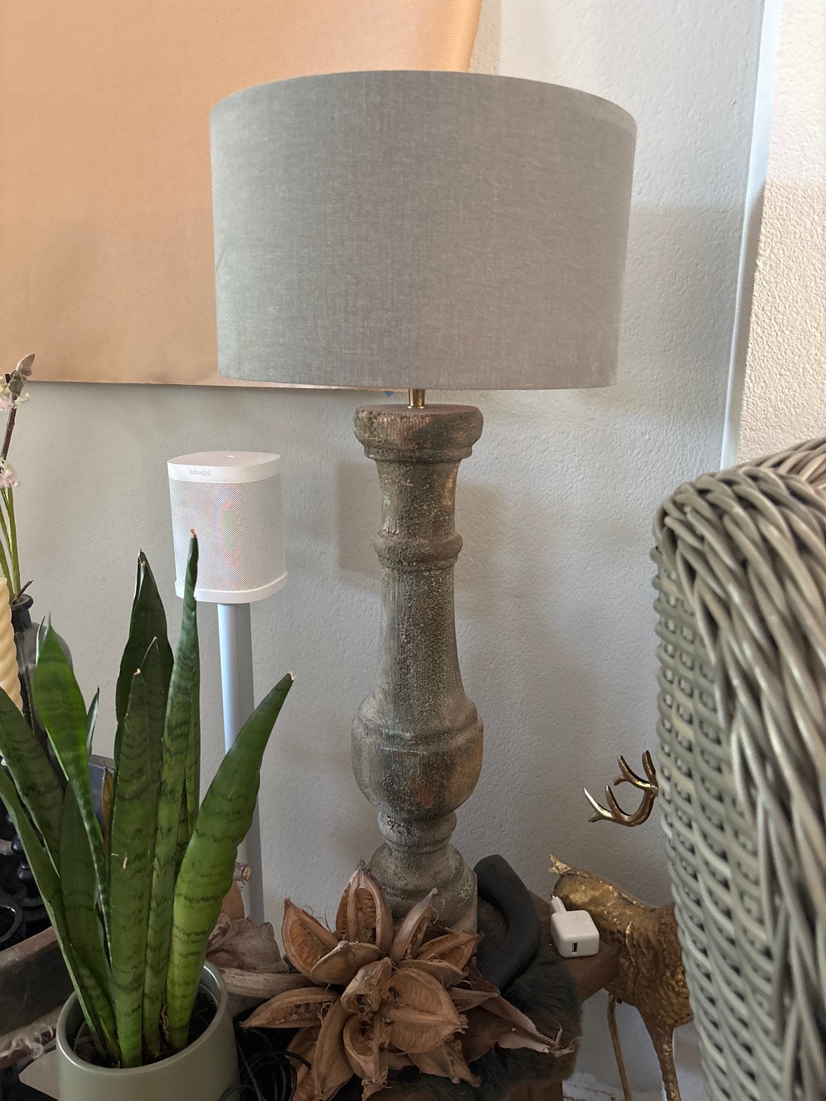 Mooie Baluster lamp met kap, 83 cm hoog, Ophalen, Gebruikt, Met kap, Hout