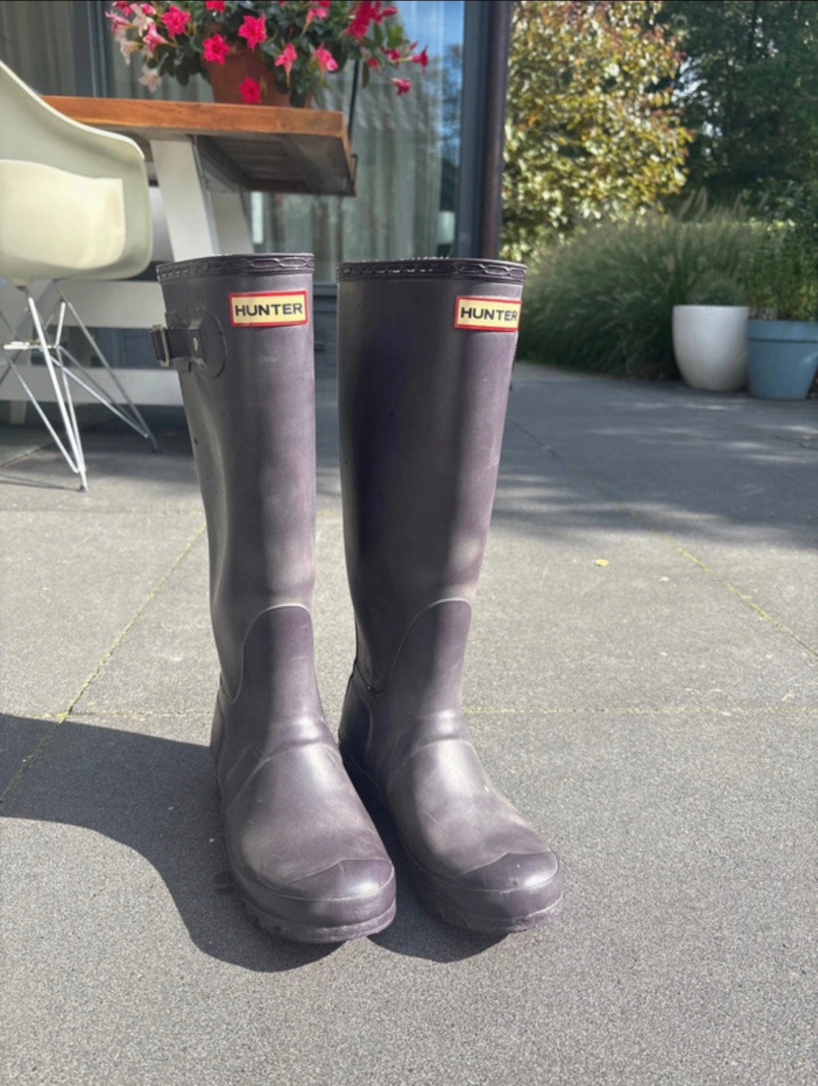 Hunter laarzen hoog zwart/ donkerpaars maat 38 bont sokken, Kleding | Dames, Overige kleuren, Ophalen of Verzenden, Regenlaarzen