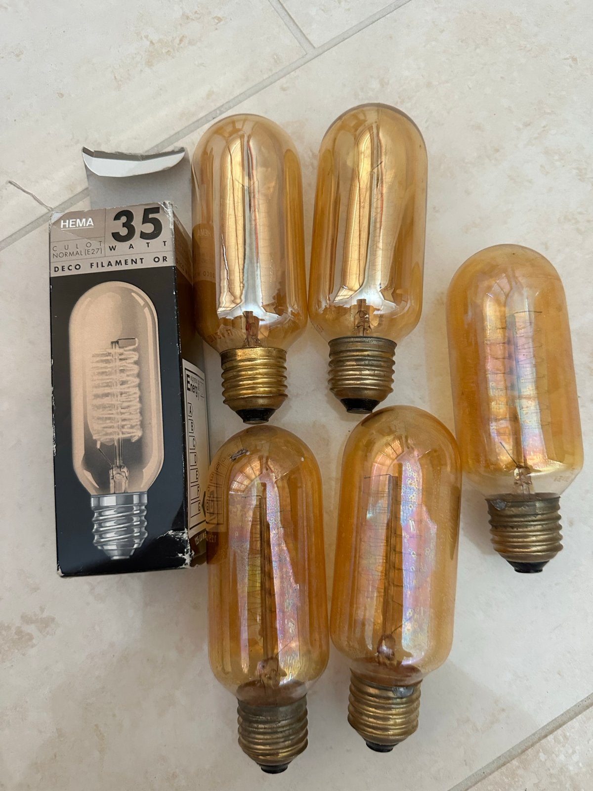 5x HEMA Deco Filament E27 35W Gloeilampen, Huis en Inrichting, Overige merken, Gebruikt, Glas, Oranje