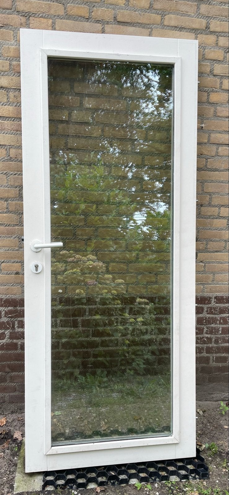 Hard houten buitendeur met glas 201x82cm, Ophalen, Kunststof, Gebruikt, 80 tot 100 cm