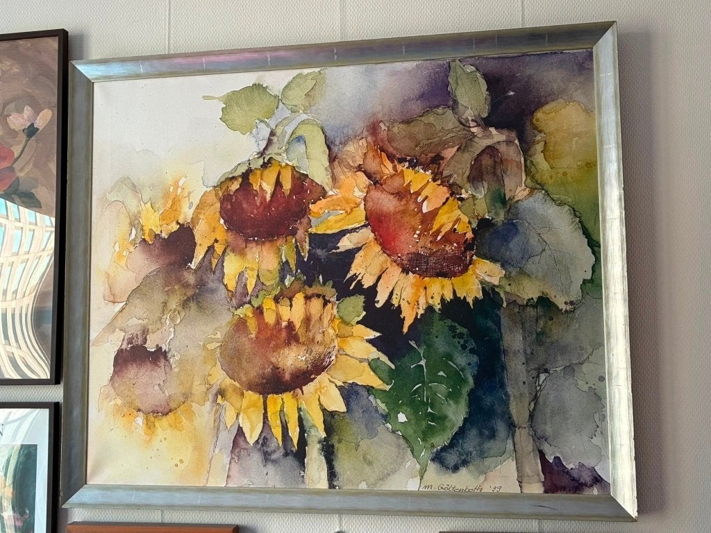 Schilderij Zonnenbloemen, Ingelijst, Doek, Impressionistisch, Aquarel