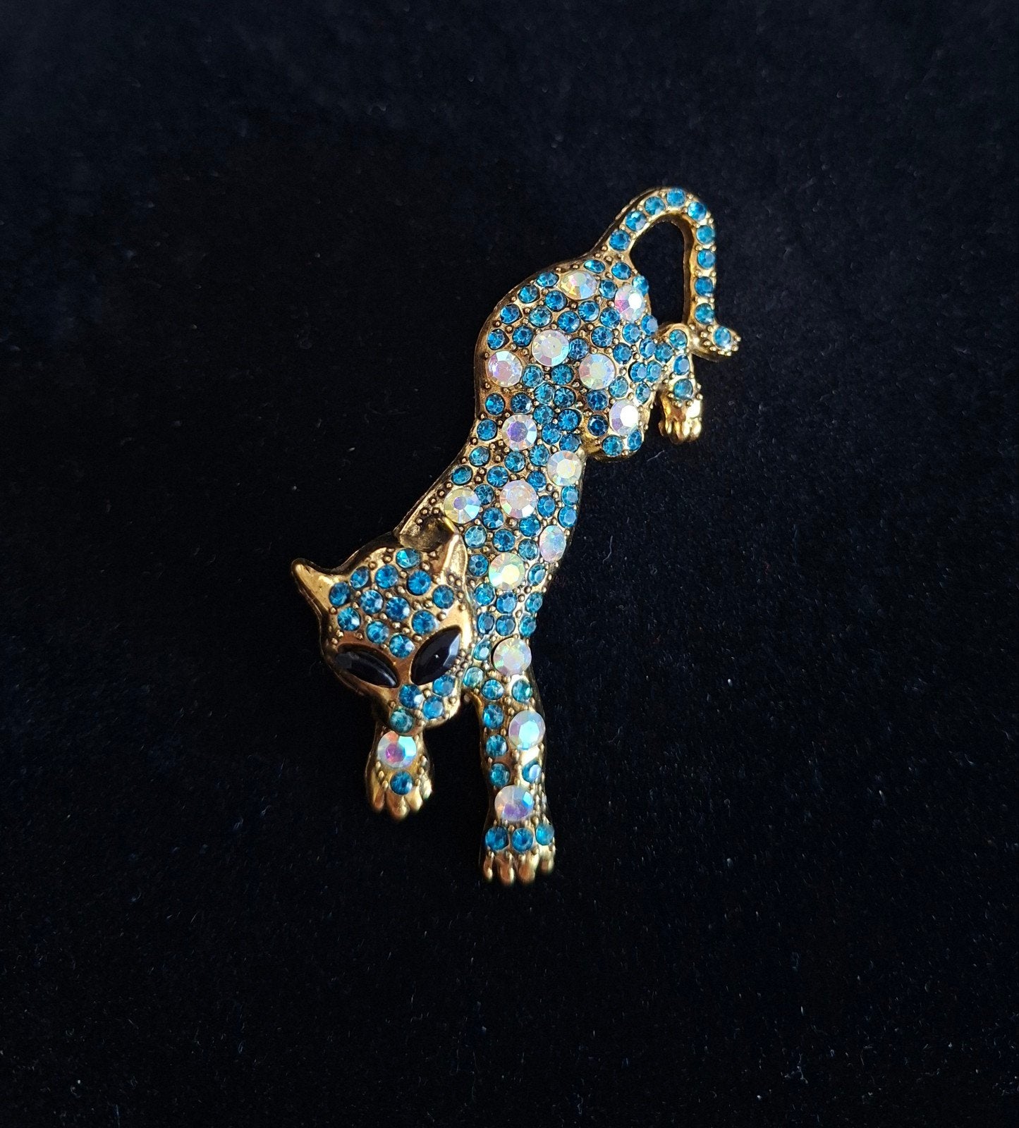 Prachtige Blauwe Kat Broche met Strass, Overige materialen, 4 tot 7 cm, Blauw, Nieuw