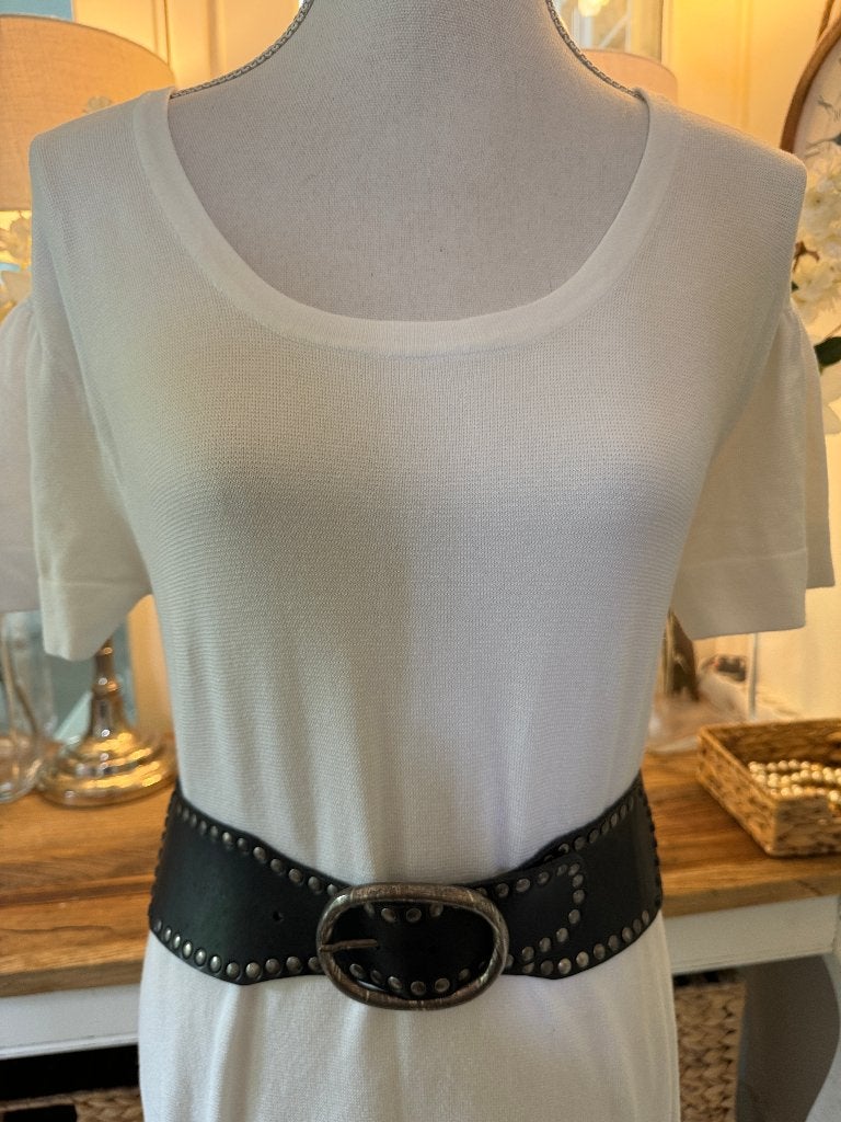 Breede Zwarte leren riem Anna, 85/M, ZGAN., Kleding | Dames, 80 tot 90 cm, Nieuw, Tailleriem, Ophalen of Verzenden