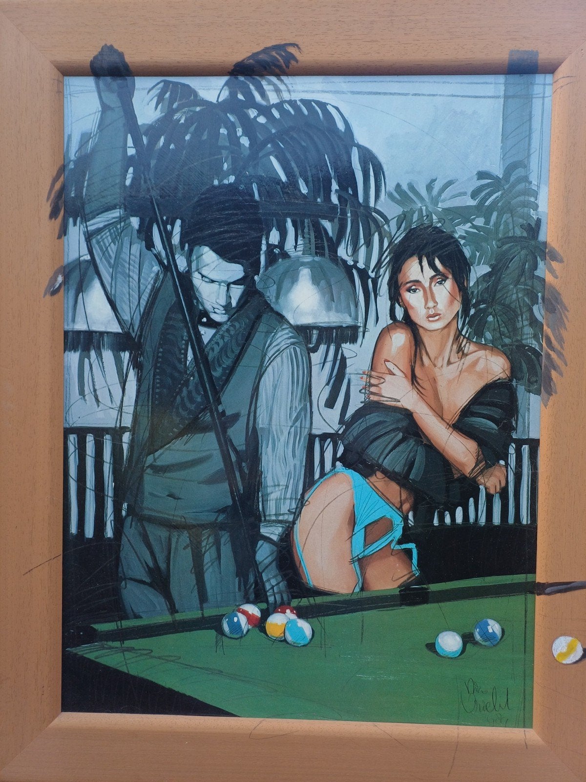 Reproductie "8 Ball- Zijzak" van Arie Vrielink., Antiek en Kunst, Kunst | Schilderijen | Modern, Ophalen of Verzenden, Figuren