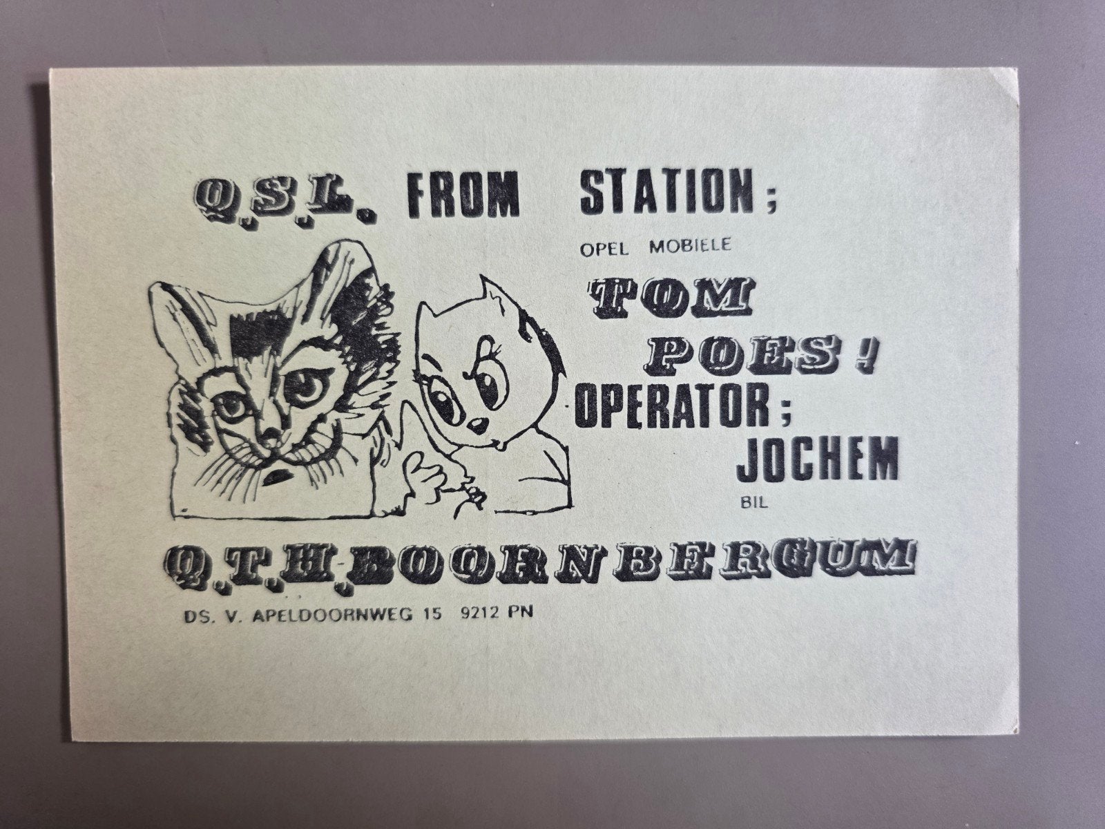 51)ORIGINELE QSL KAART TOM POES, Verzenden, Olivier B, Bommel en Tom Poes, Zo goed als nieuw, Overige typen
