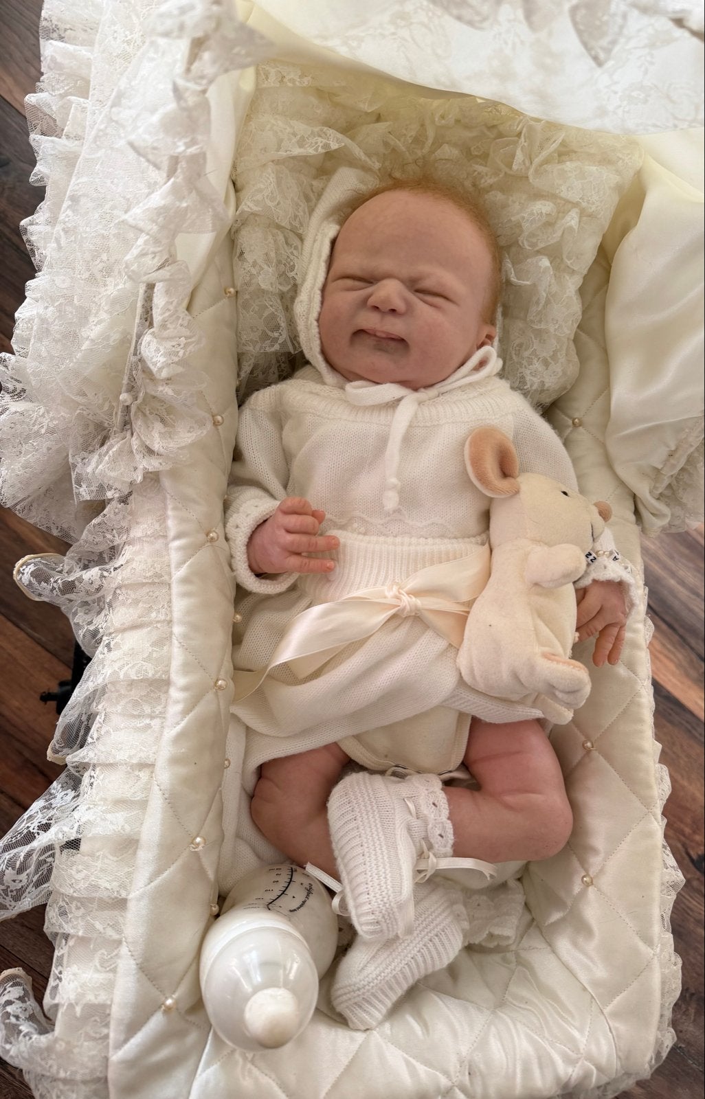 Reborn babypop ( frankling ) in antieke poppenwagen, Ophalen, Zo goed als nieuw, Babypop