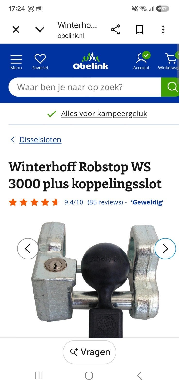 Koppelingsslot van Winterhoff ZGAN, Caravans en Kamperen, Caravan accessoires, Ophalen, Gebruikt