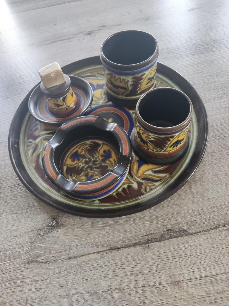 Vintage Gouda Holland Plateel Aardewerk Rookset, Antiek en Kunst, Ophalen