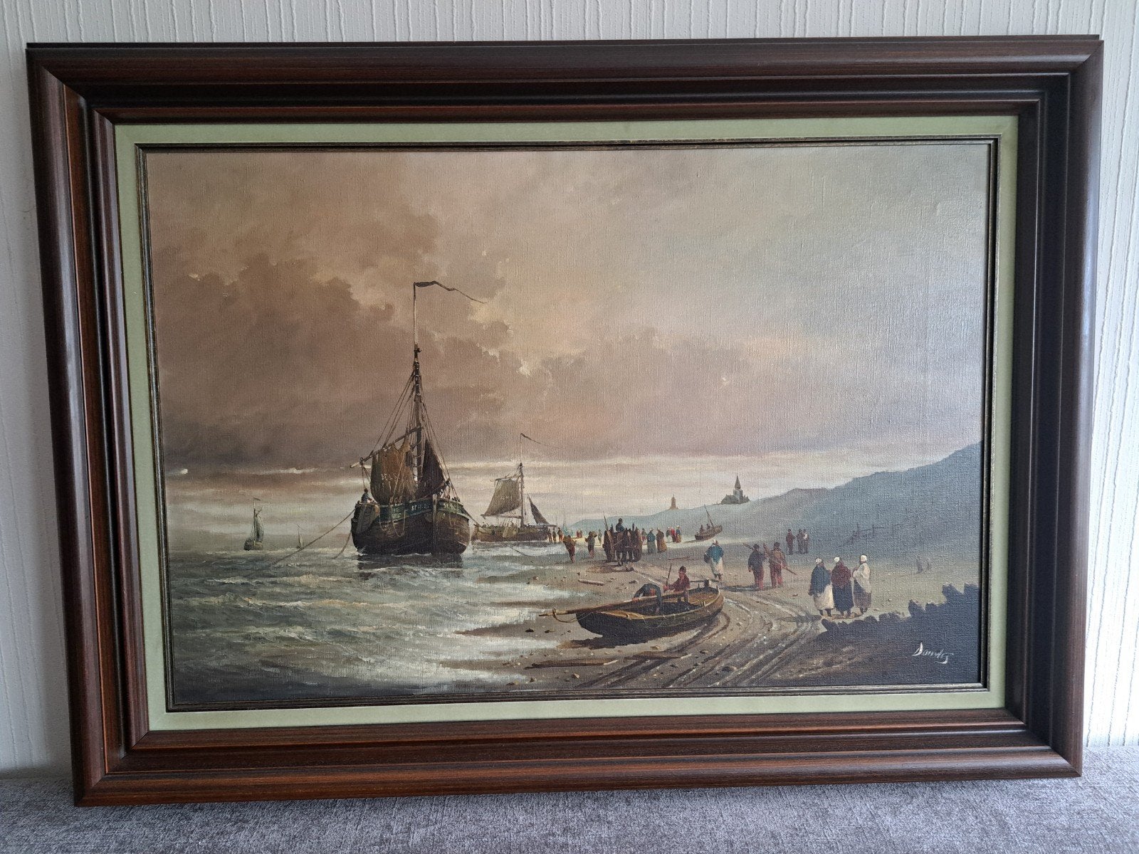 Schilderij: Bomschuiten op het Scheveningse strand., Antiek en Kunst, Kunst | Schilderijen | Klassiek, Ophalen