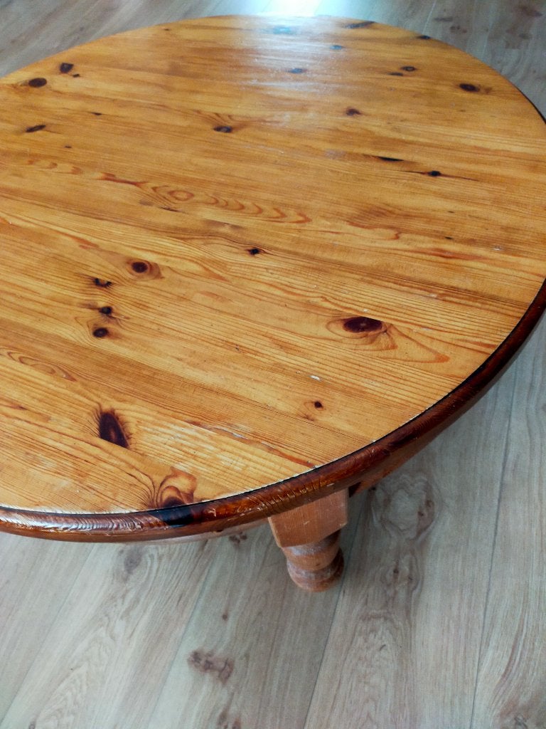 grenen teak houten salon tafel rond, Ophalen, Gebruikt, 100 tot 150 cm, Salon tafel