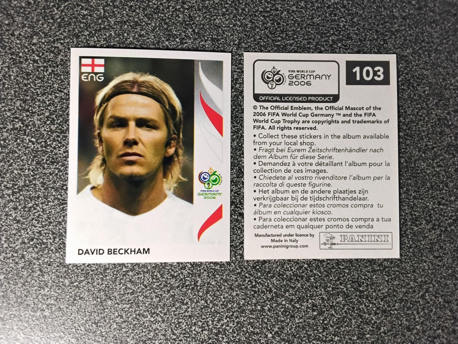 Panini sticker David Beckham Engeland WK 2006, Verzamelen, Ophalen of Verzenden, Zo goed als nieuw, Poster, Plaatje of Sticker