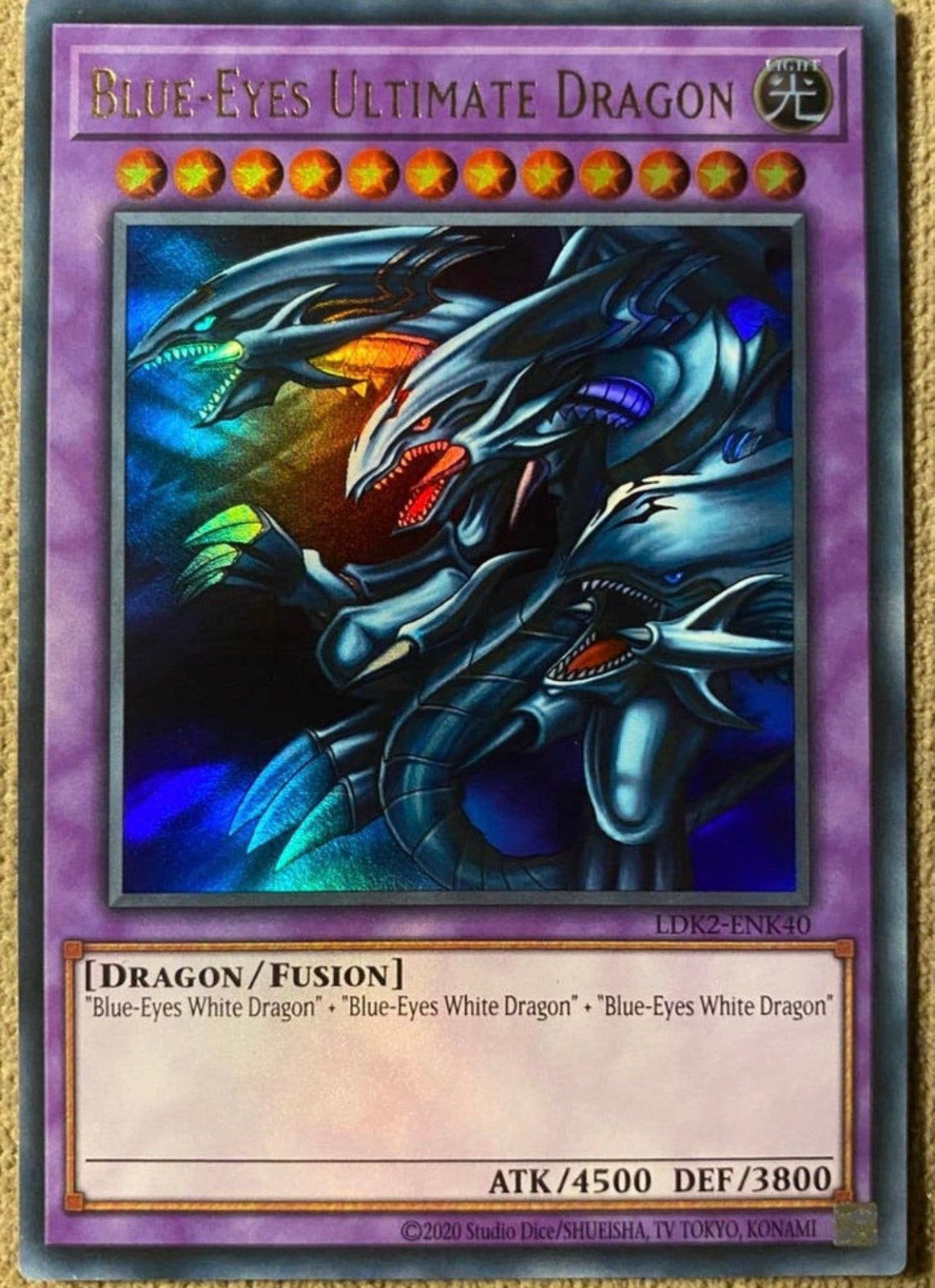 Yu-Gi-Oh! Blue-Eyes Ultimate Dragon LDK2 Print !, Hobby en Vrije tijd, Ophalen of Verzenden, Zo goed als nieuw, Losse kaart, Foil