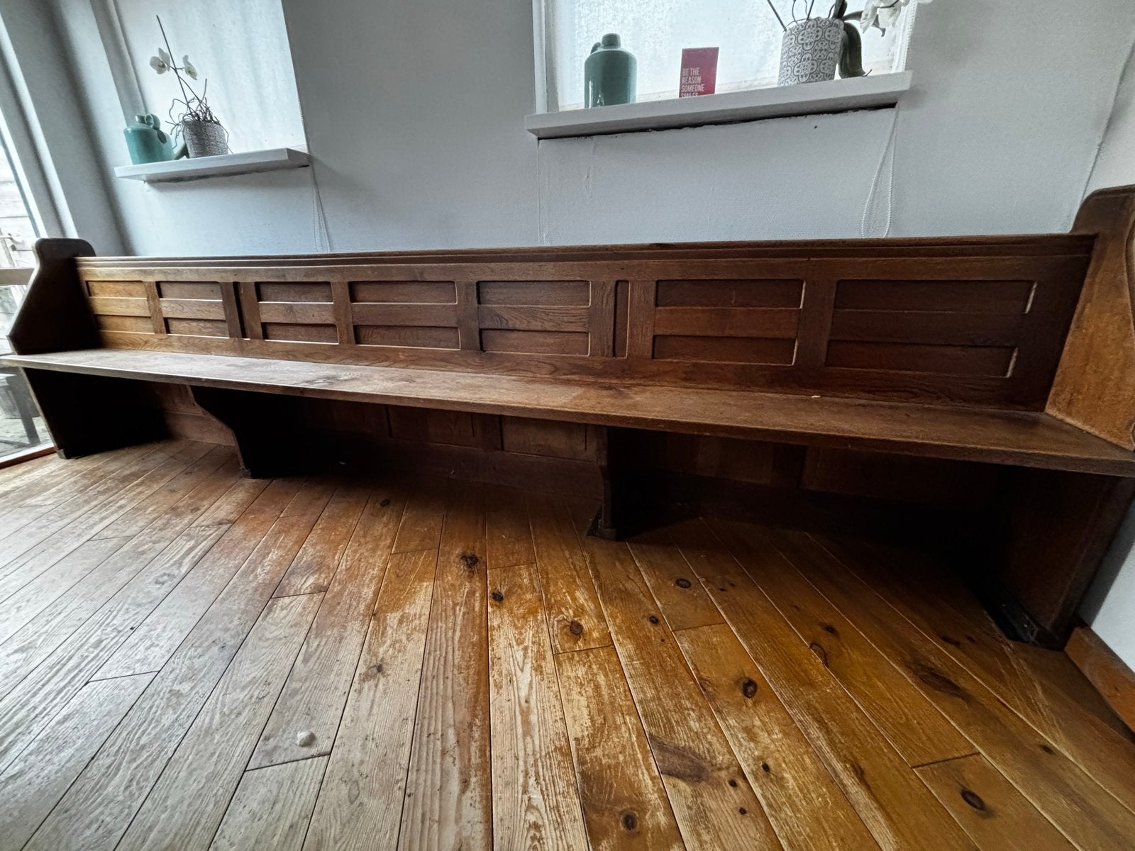Vintage houten kerkbank / halbank – donkerbruin, Ophalen