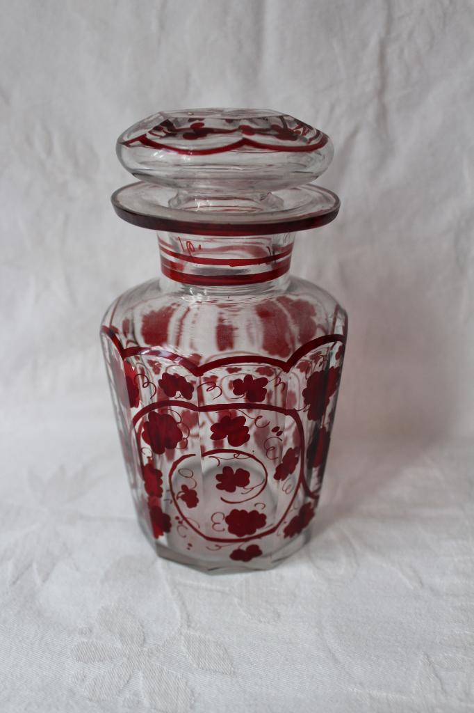 Antiek Boheemse Ruby glazen pot met stop 1850-1870, Antiek en Kunst, Antiek | Glas en Kristal, Ophalen of Verzenden