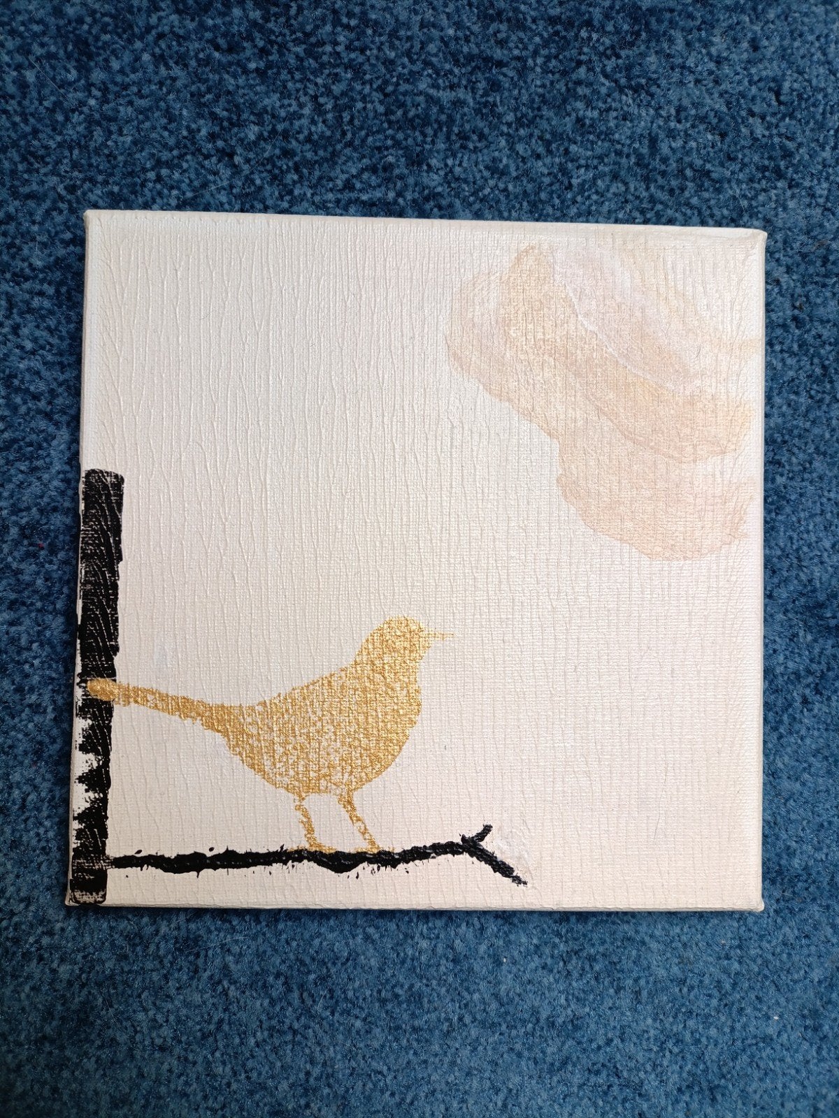 Wabi Sabi Canvas 20x20 met Gouden Vogel - Beige, Zwart, Ophalen of Verzenden