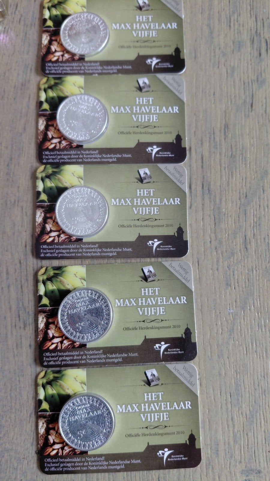 5 x Max Havelaar Vijfje - Officiële Herdenkingsmunt 2010, Setje, Koningin Beatrix, Zilver, Euro's