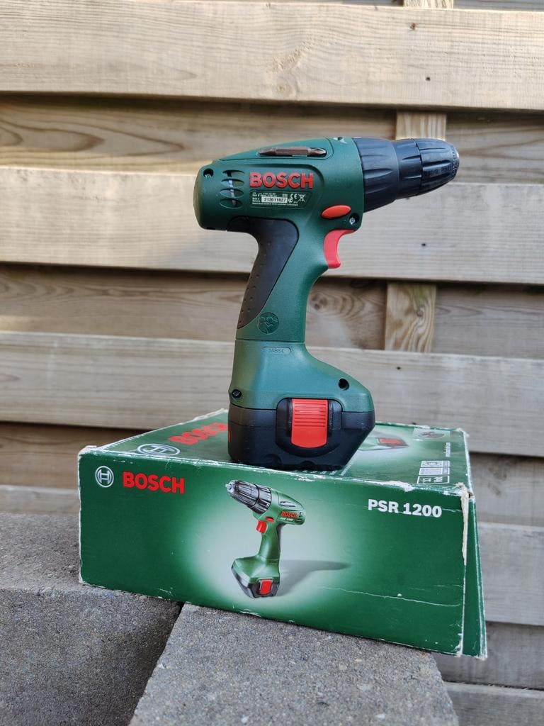 Bosch PSR 1200 Accuboormachine met doos, Gebruikt, Variabele snelheid, Ophalen of Verzenden, Boor- en Schroefmachine