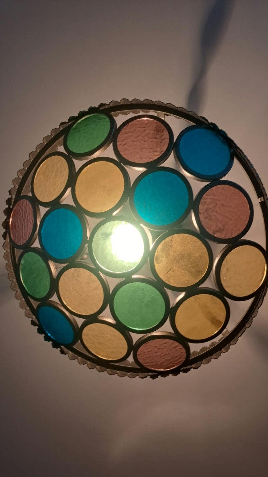 Vintage Plafondlamp met Gekleurd Glas, Ophalen