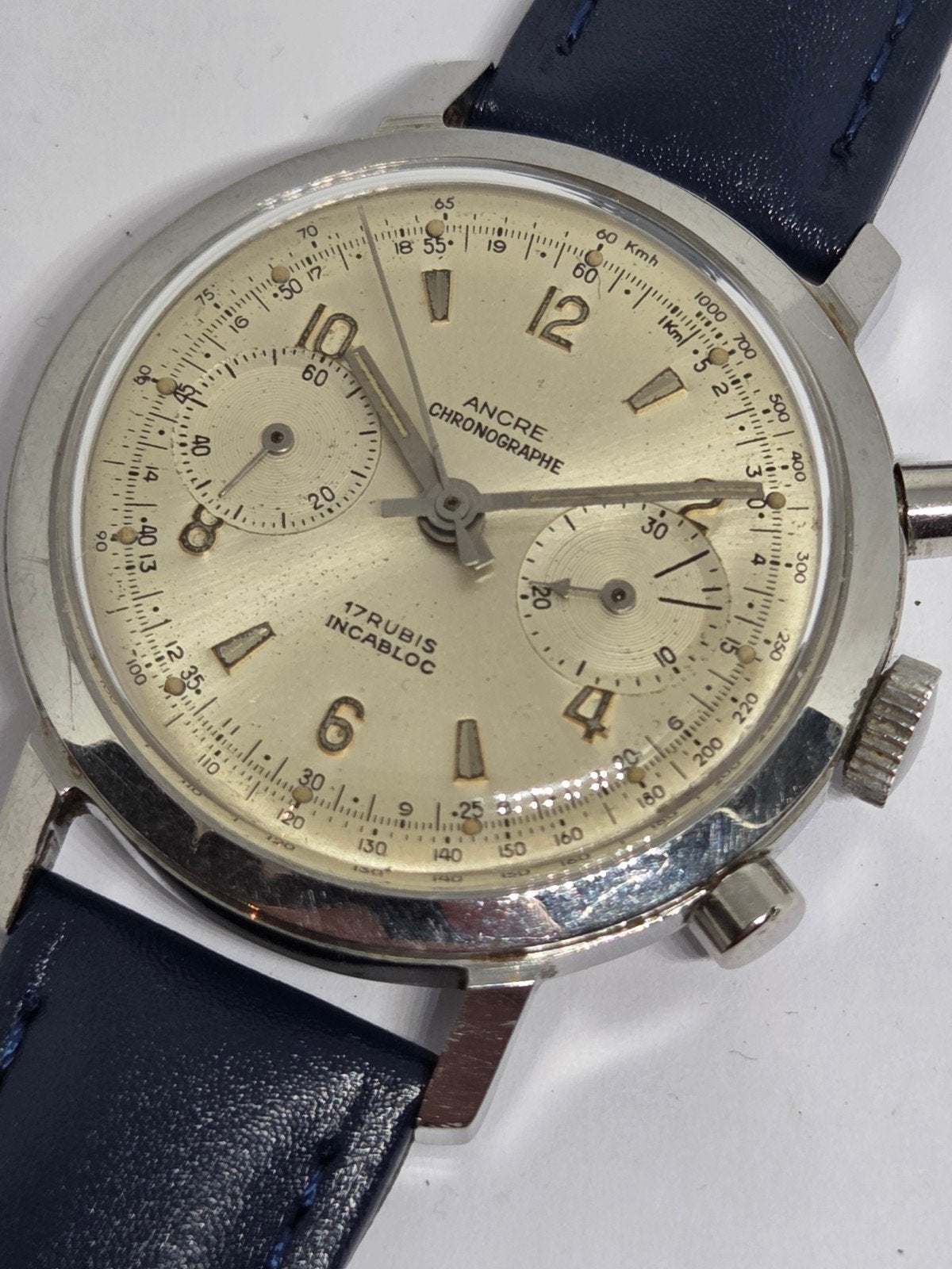 Vintage Ancre Mechanisch Chronograaf Horloge, Overige merken, Staal, Met bandje, Polshorloge
