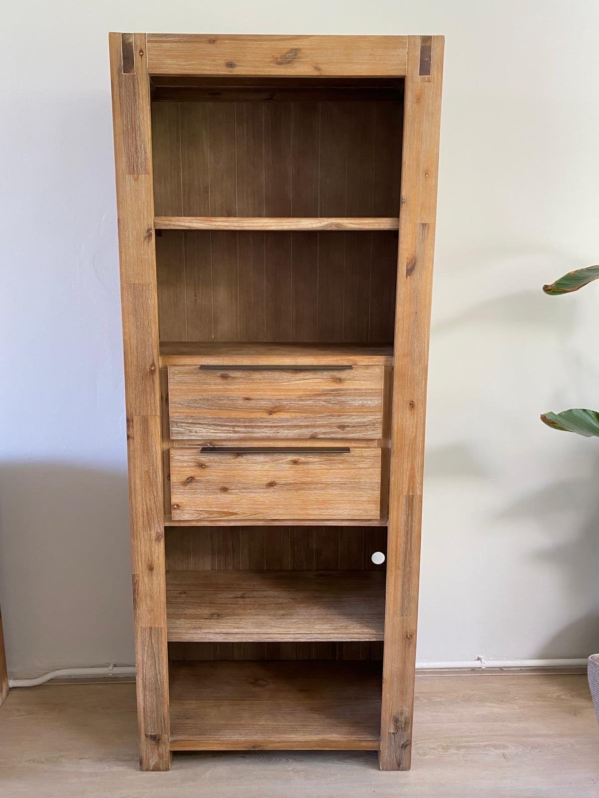 Acacia Houten Boekenkast met Lades - 200x80x40 cm, Ophalen, 50 tot 100 cm, Zo goed als nieuw, Met lade(s)