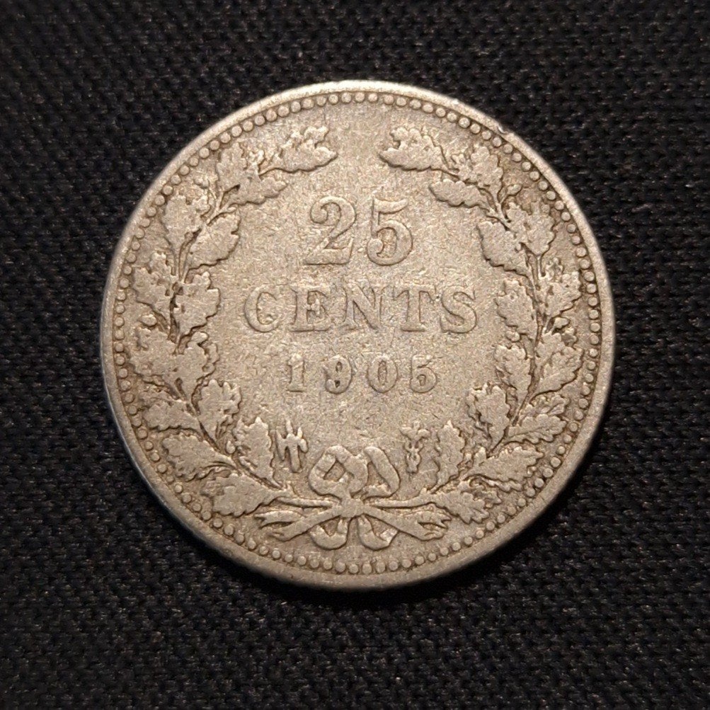 25 cent 1905, Postzegels en Munten, Verzenden, Zilver, 25 cent, Koningin Wilhelmina