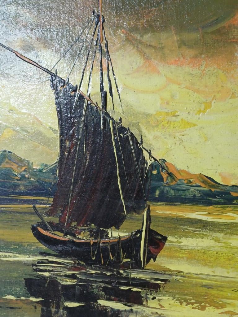 Olieverf Schilderij Zeilboot bij Zonsondergang Rafael 76, Ophalen of Verzenden
