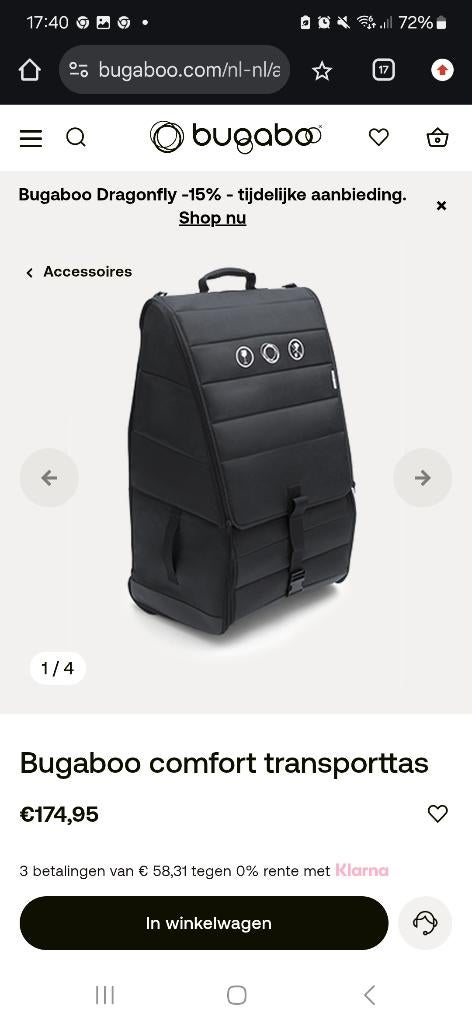 Bugaboo comfort transporttas, Ophalen, 30 cm of meer, Zwart, Nieuw