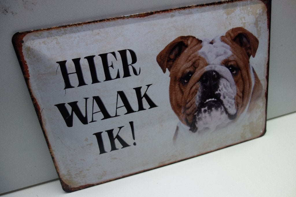 ENGELSE BULLDOG HONDEN BORD met AFB en tekst HIER WAAK IK, Ophalen of Verzenden, Nieuw