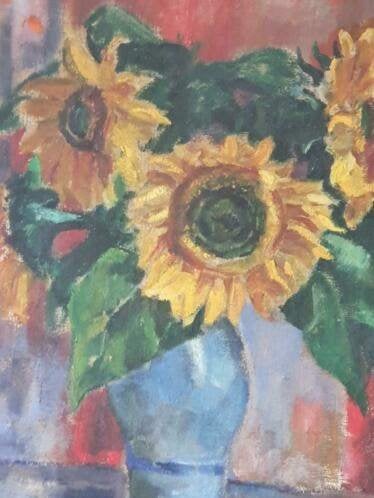 Oud Schilderij zonnebloemen Ybe v d Wielen Zwolle, Ophalen