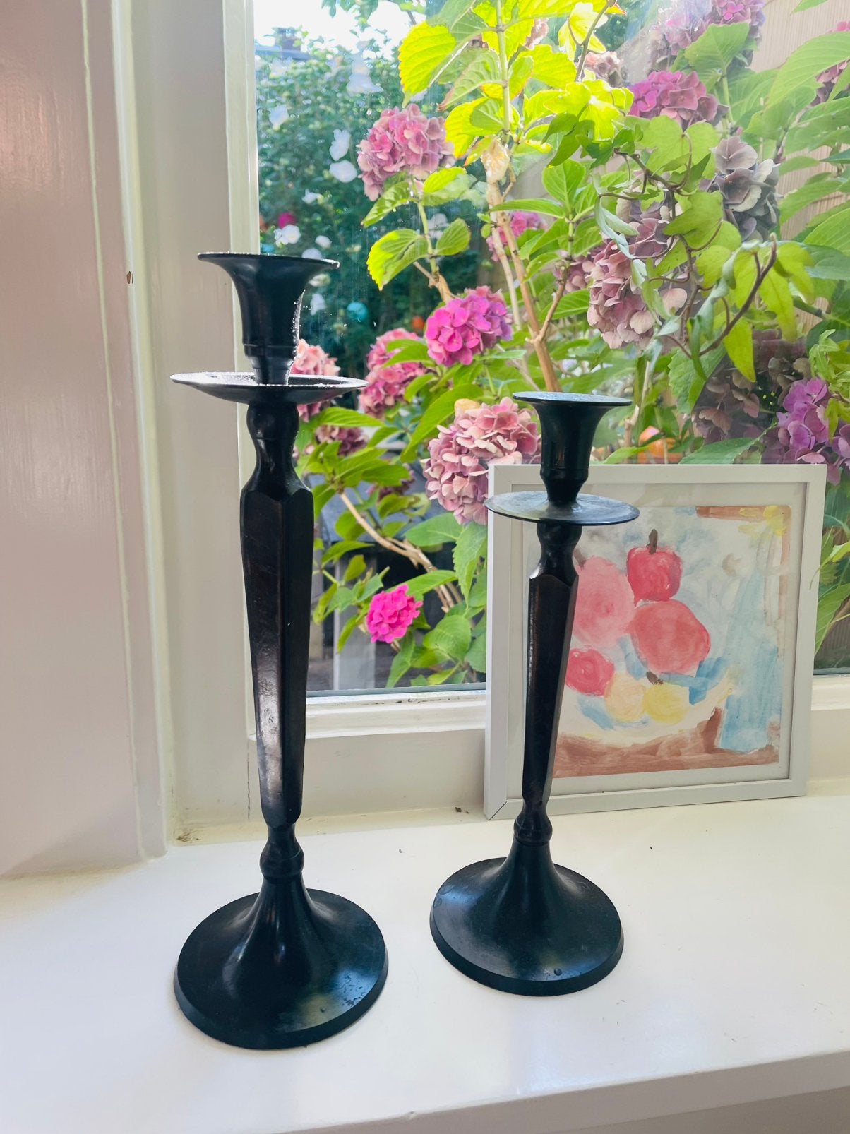 2 mooie zwarte kandelaars, Antiek en Kunst, Ophalen of Verzenden