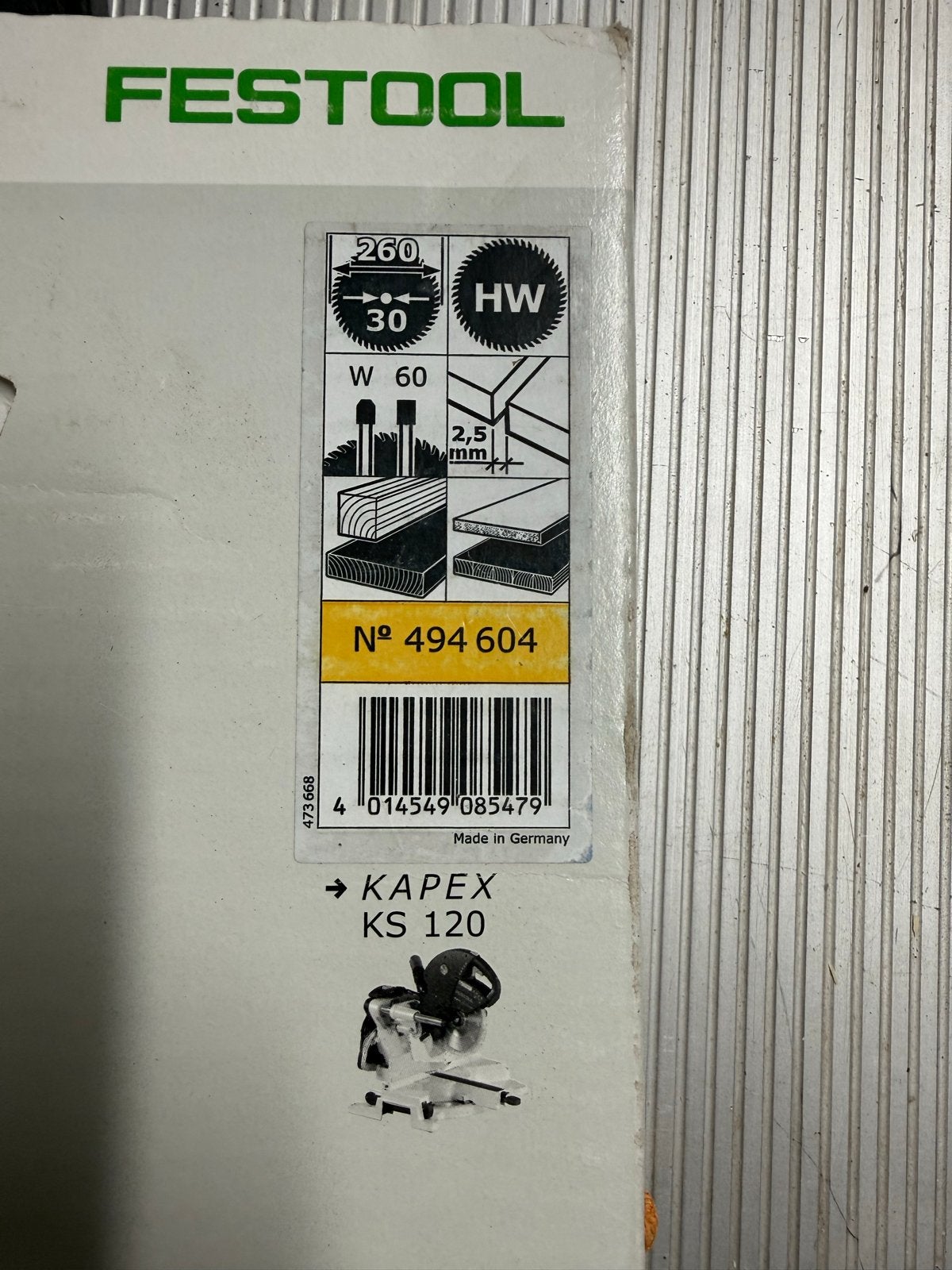 Festool Zaagblad HW 260x2.5x30 W60 voor Kapex KS 120, Doe-het-zelf en Verbouw, Gereedschap | Zaagmachines, 70 mm of meer, Nieuw