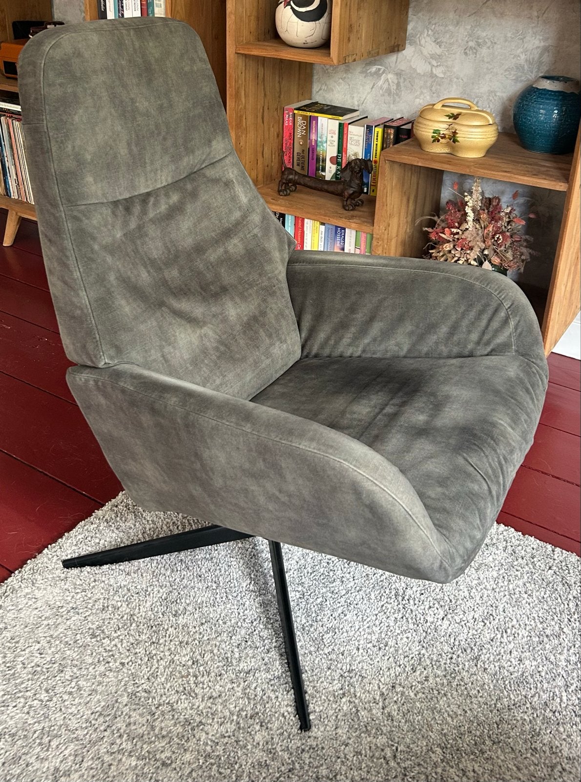 Comfortabele draaibare fauteuil - groen stof Montel, Huis en Inrichting, Fauteuils, Ophalen, Gebruikt, Mondern tijdloos, 75 tot 100 cm