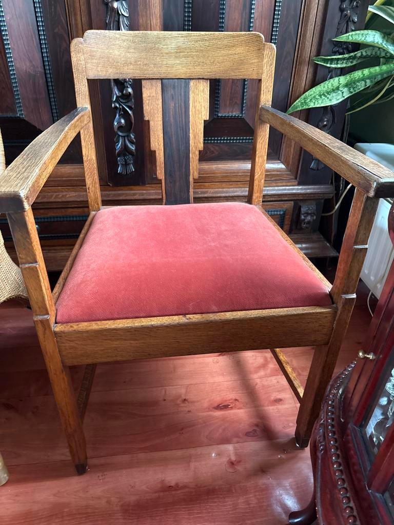 Vintage Amsterdamse School stoel met rode bekleding, Ophalen