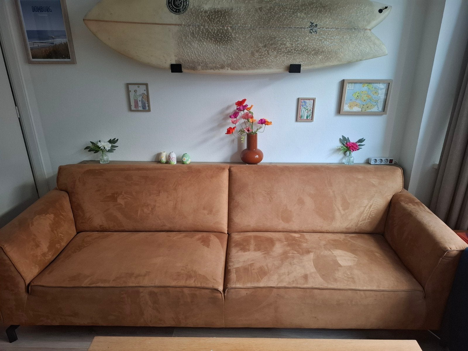 Henders & Hazel 4-zits bank okergeel microvezel, Ophalen, Gebruikt, 75 tot 100 cm, Rechte bank