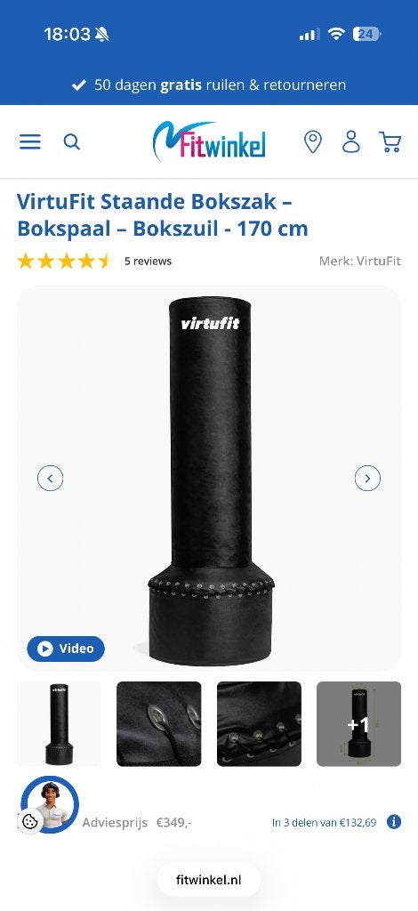 VirtuFit Staande Bokszak, Sport en Fitness, Boksen, Ophalen, Zo goed als nieuw, Bokszak