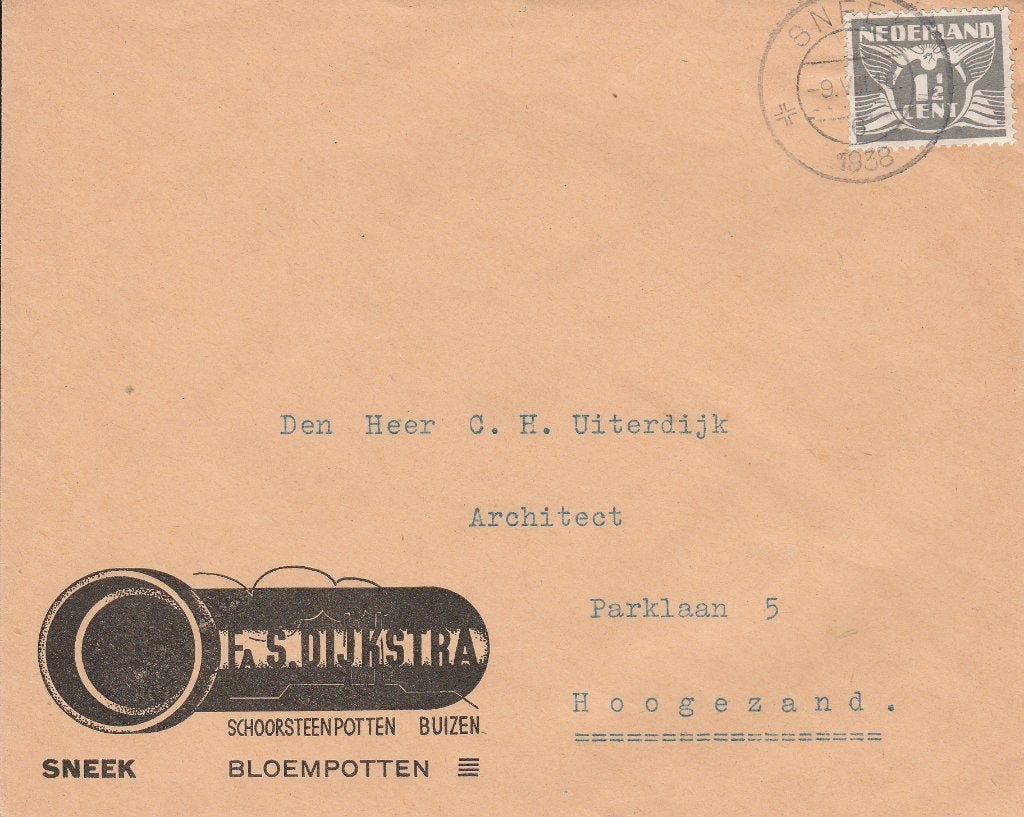 SNEEK 1938 Fa S.DIJKSTRA Schoorstenpotten Buizen Bloempotten, Verzenden, 1920 tot 1940, Gelopen, Friesland