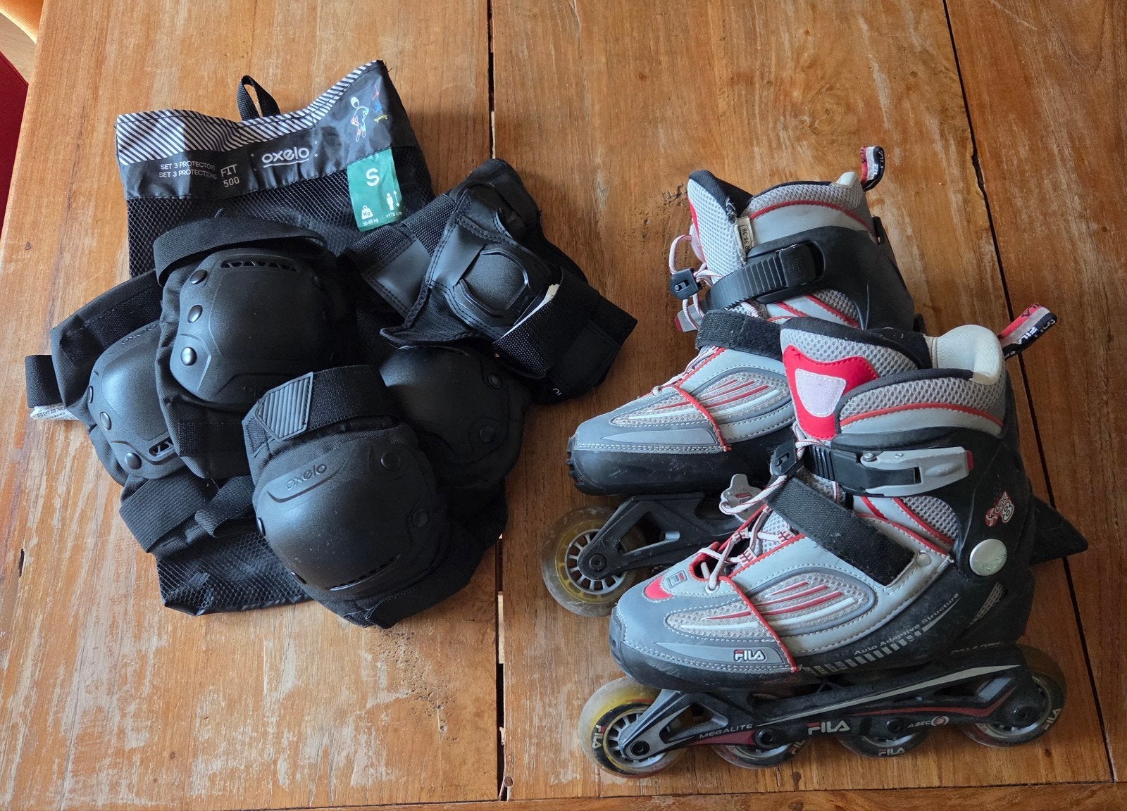 Fila Inline Skates Maat 35-38 met Beschermset Oxelo, Ophalen, Kinderen, Inline skates 4 wielen, Verstelbaar
