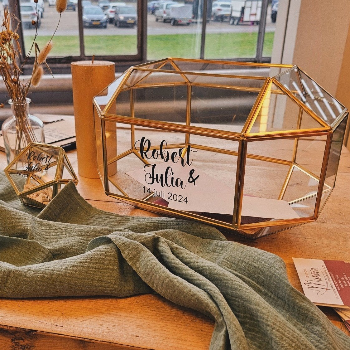 Glazen Enveloppendoos (Goud), Ophalen of Verzenden, Zo goed als nieuw, Goud, Glas