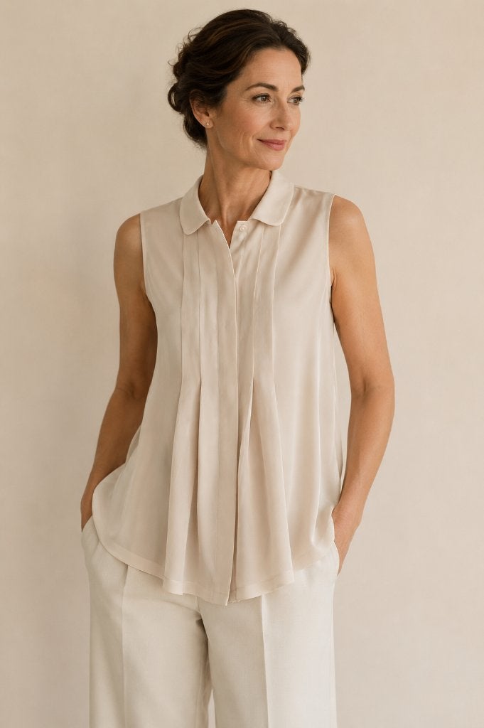 Max Mara Weekend blouse M crème zijde mouwloos luxe, Maat 38/40 (M), Overige kleuren, Verzenden, Max Mara