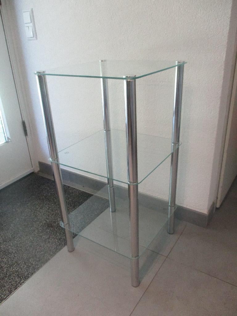 Opberg etagere  gehard glas + chroom, Ophalen, Zo goed als nieuw