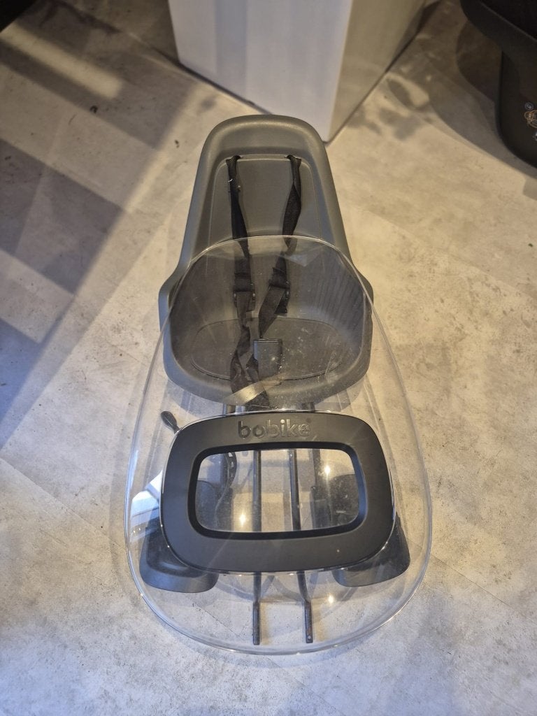 Bobike fietsstoeltje voor + windscherm, Ophalen, Voetsteuntjes, Voorzitje, Zo goed als nieuw