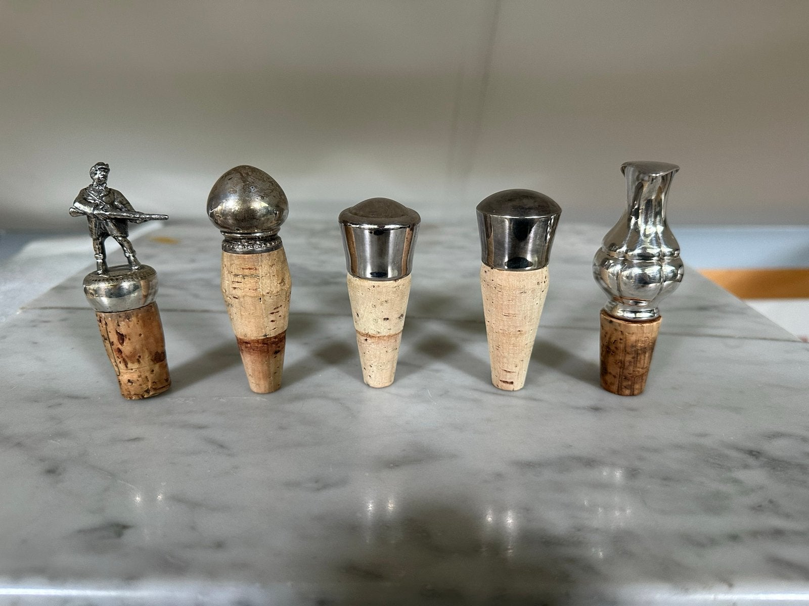 Set van 5 verzilverde kurken voor flessen, Antiek en Kunst, Ophalen of Verzenden, Zilver