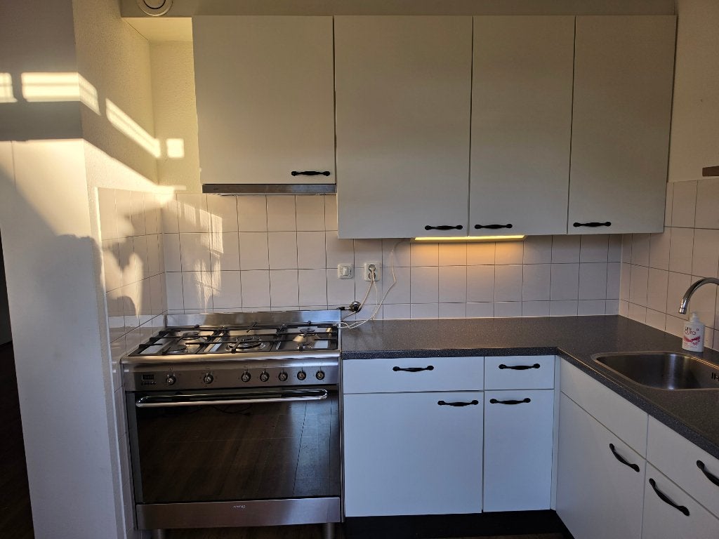 Complete witte hoekkeuken incl. Smeg gasfornuis/oven, Ophalen, Gebruikt, Wit, Hoekkeuken