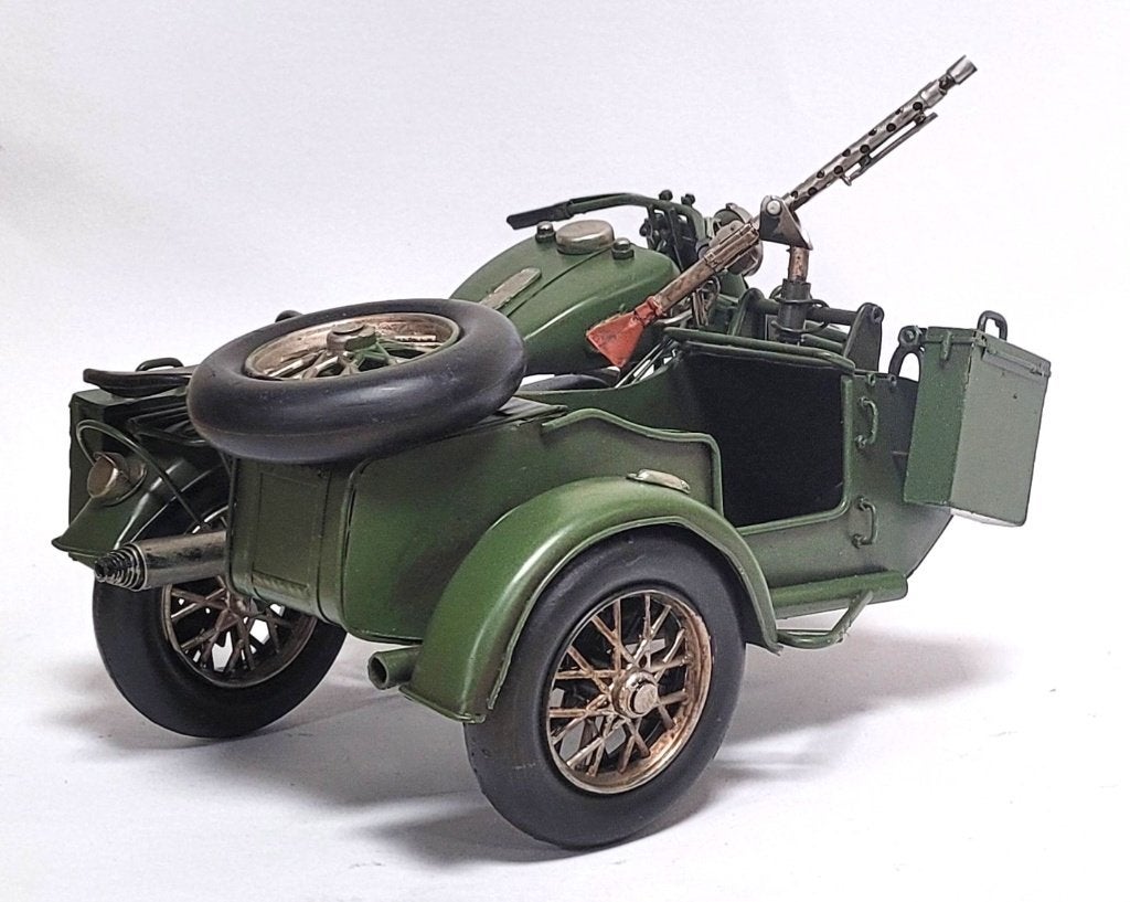 Motor met Zijspan leger metalen miniatuur model decoratie, Ophalen of Verzenden, Nieuw, Auto's
