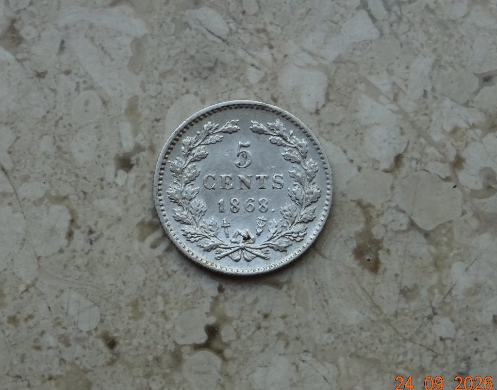 5 cent 1868, Postzegels en Munten, Koning Willem III, Zilver, Ophalen of Verzenden, Losse munt