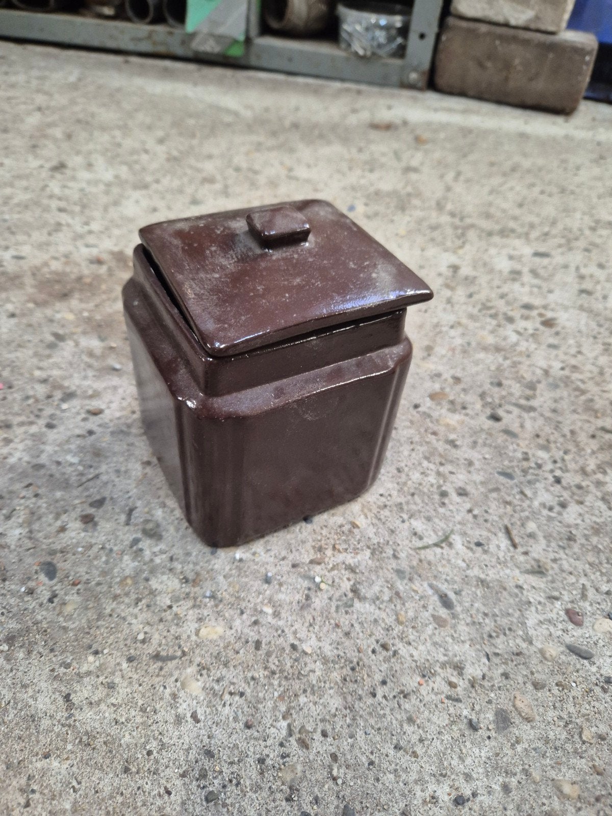 Vintage Bruine Keramische Pot met Deksel, Ophalen of Verzenden