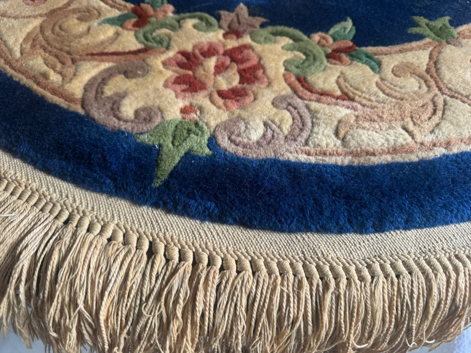Prachtig Perzisch tapijt, rond, met bloemmotief, Gebruikt, Blauw, Rond, 50 tot 100 cm